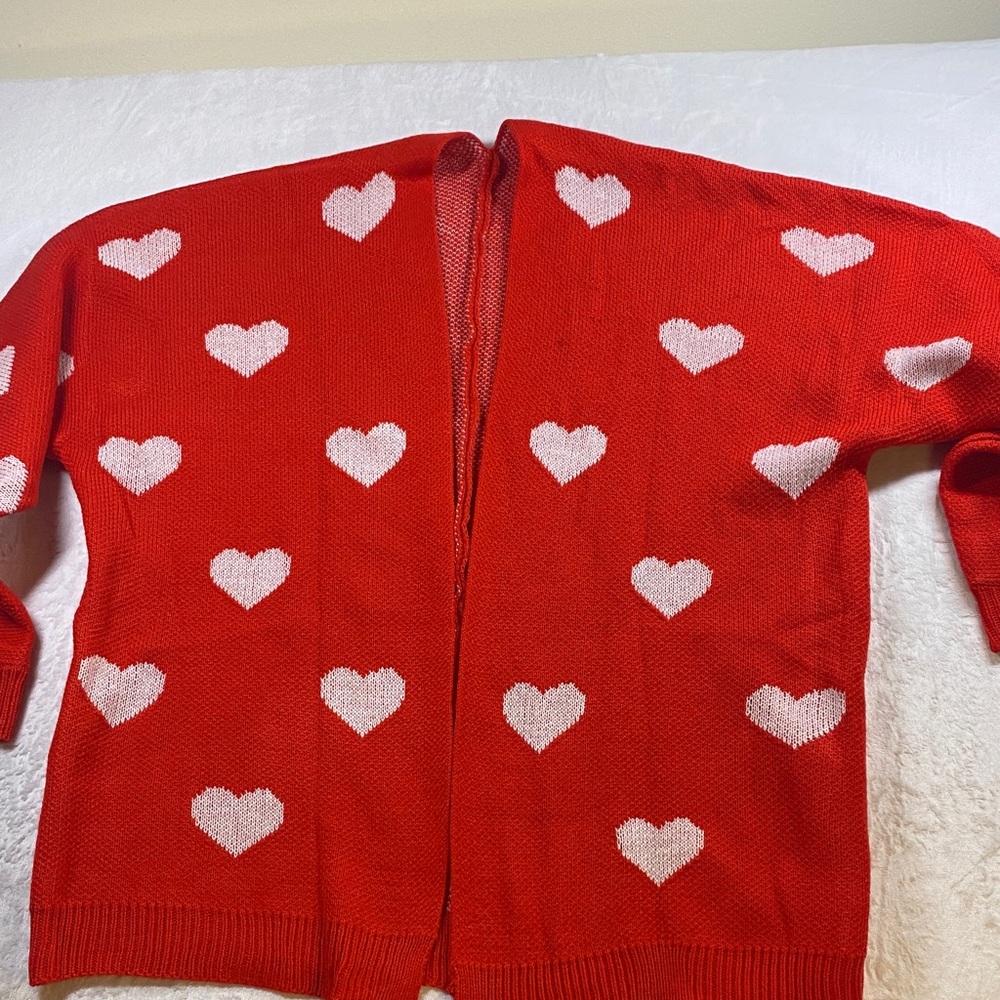 Red Oversized Heart Print Women's Sweater